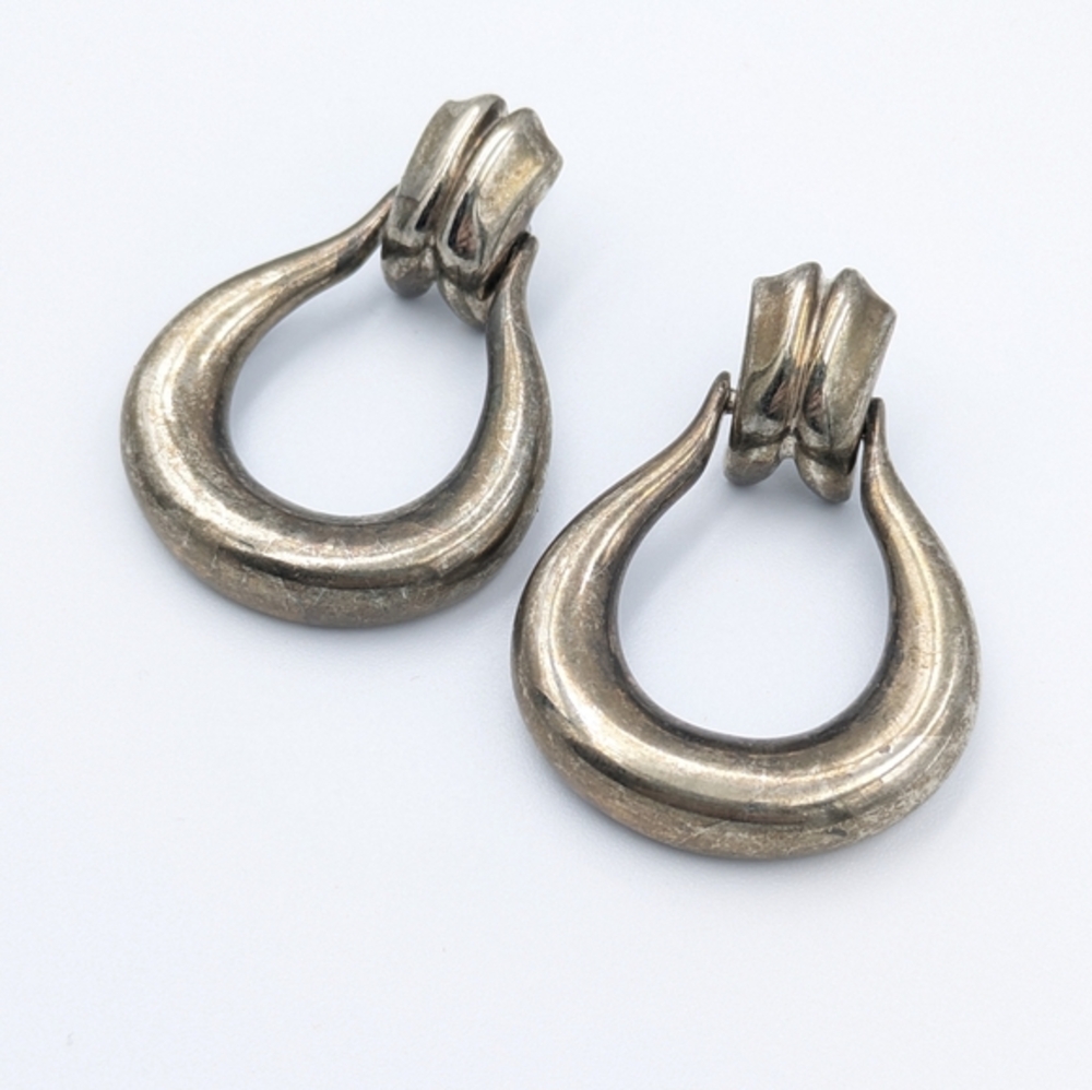 Sterling Silver Drop Hoop Earrings - Elegant Silver Teardrop Design